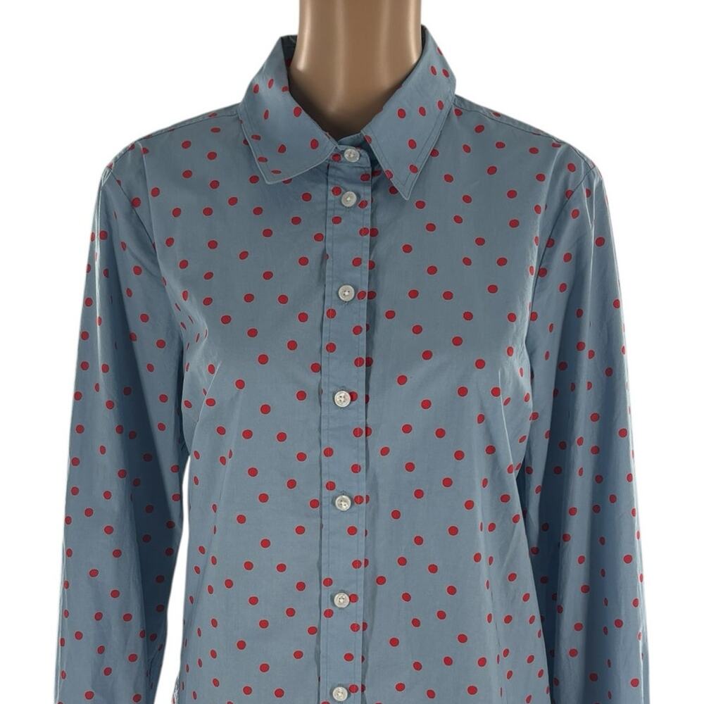 Boden Heron Blue Sienna Red Spaced Dot Cotton Button Down Shirt - Picture 5 of 12